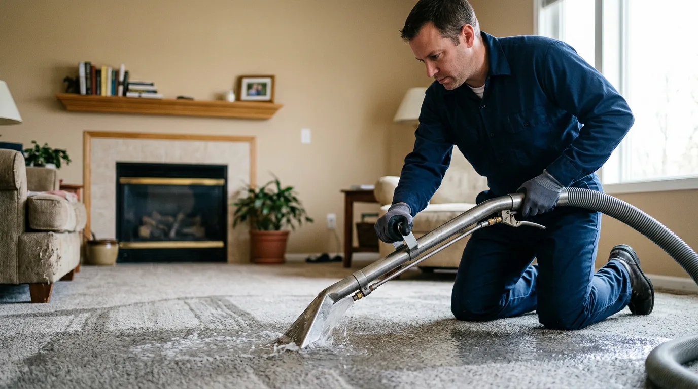 Water damage restoration technician working near Riverside, MO